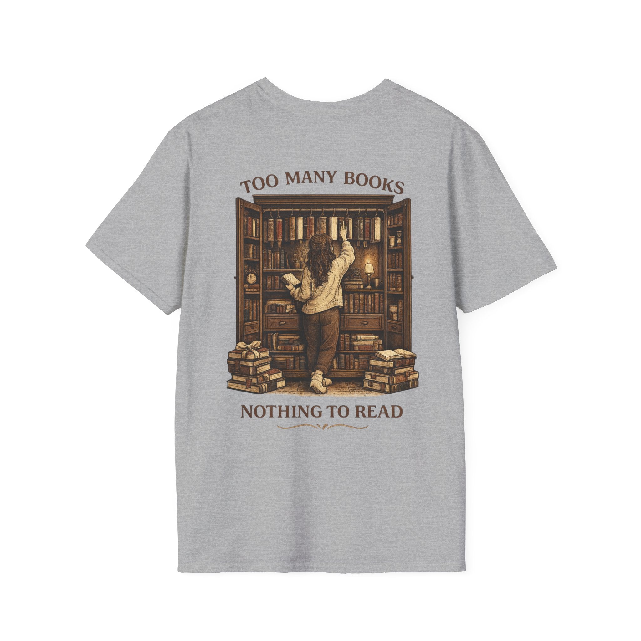 Too many books, nothing to wear Backprint T-shirt