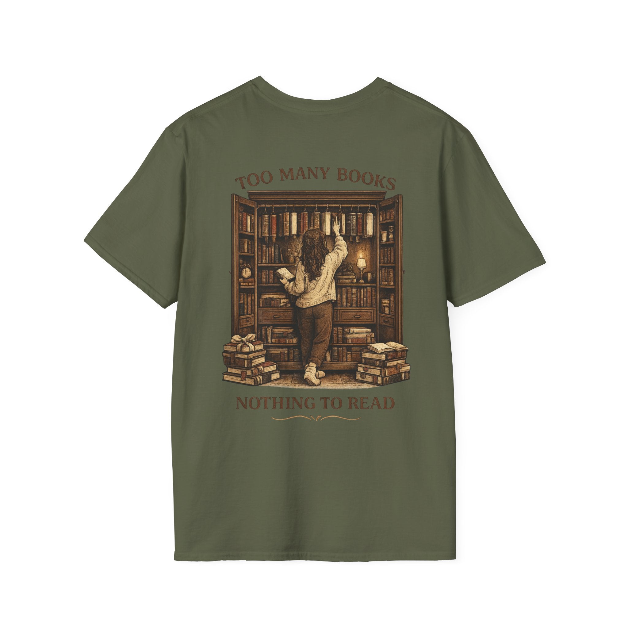 Too many books, nothing to wear Backprint T-shirt