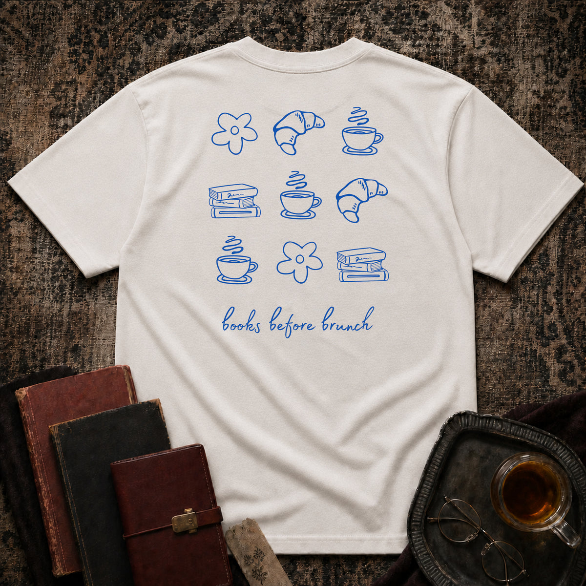Books before Brunch Backprint T-shirt