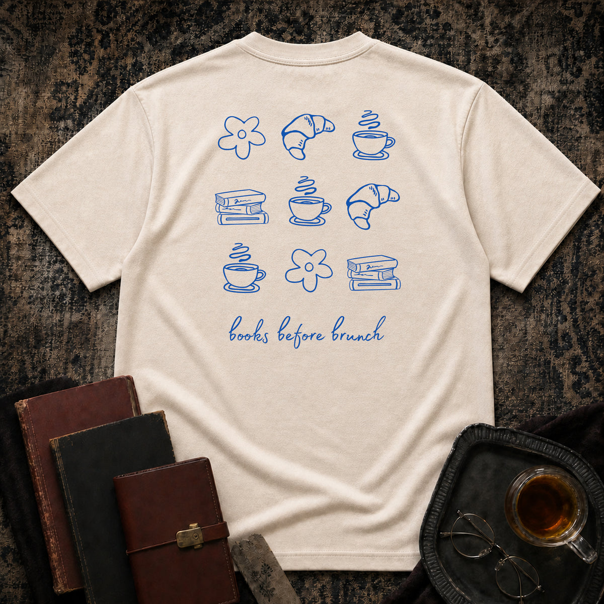 Books before Brunch Backprint T-shirt