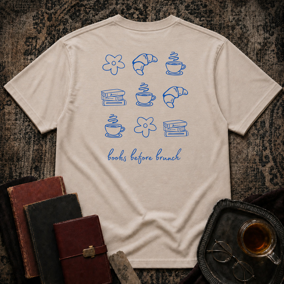 Books before Brunch Backprint T-shirt