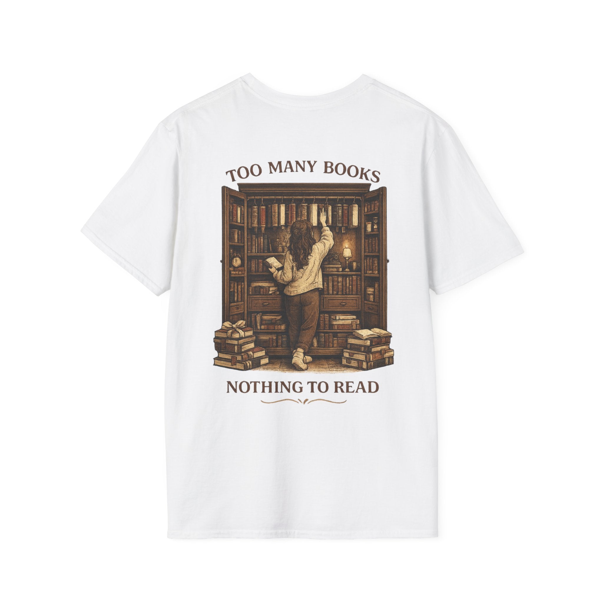 Too many books, nothing to wear Backprint T-shirt
