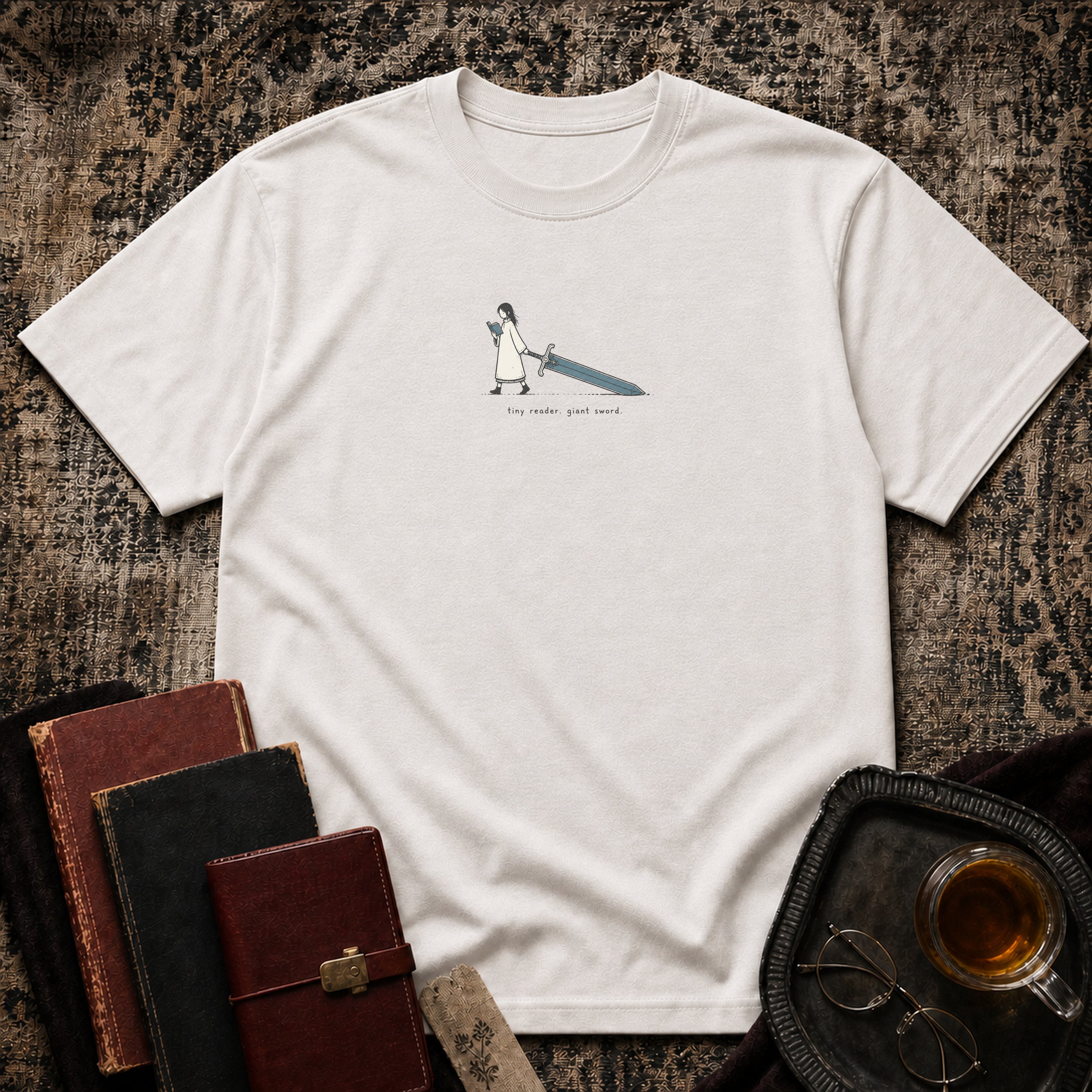 Tiny Reader, Giant Sword T-shirt