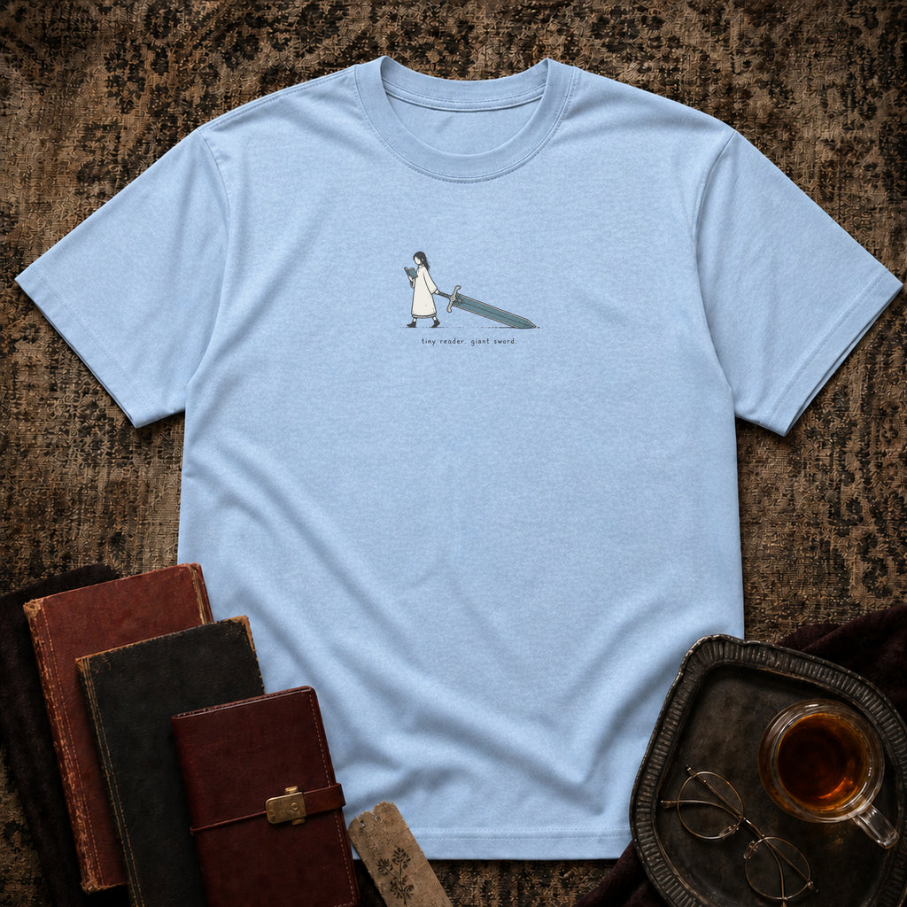 Tiny Reader, Giant Sword T-shirt
