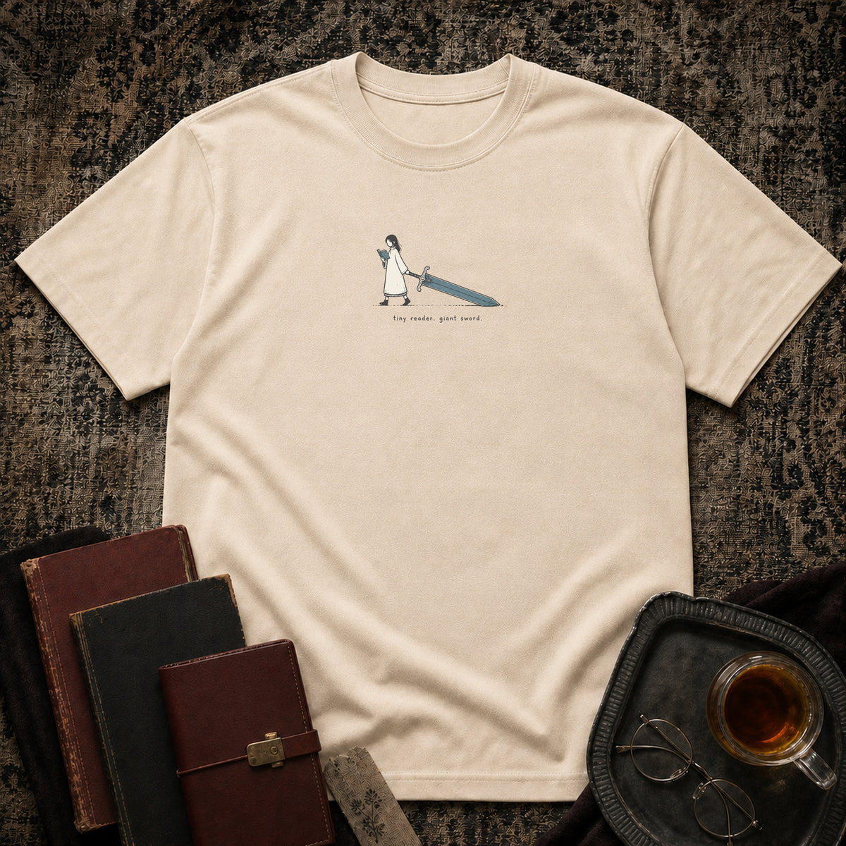 Tiny Reader, Giant Sword T-shirt