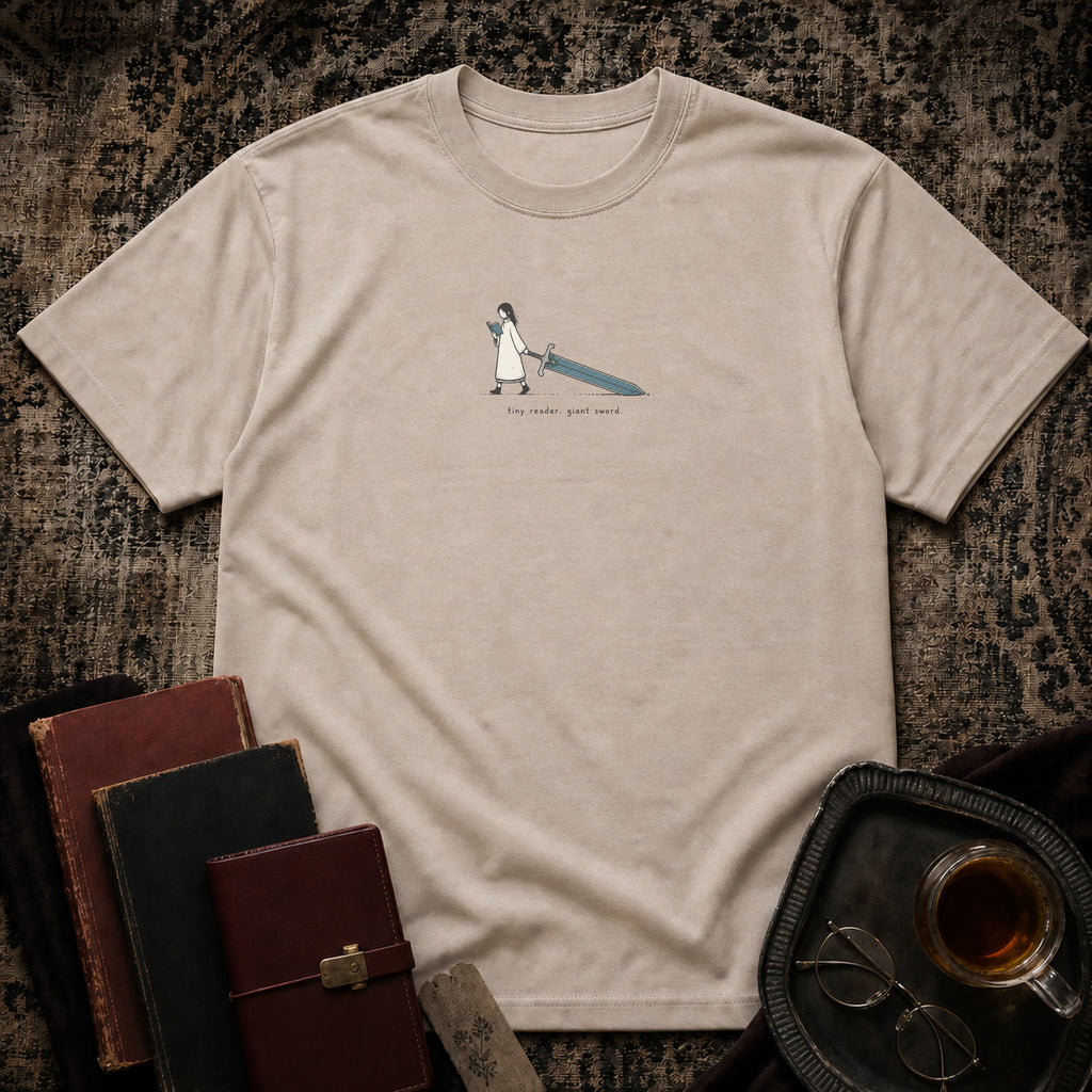 Tiny Reader, Giant Sword T-shirt