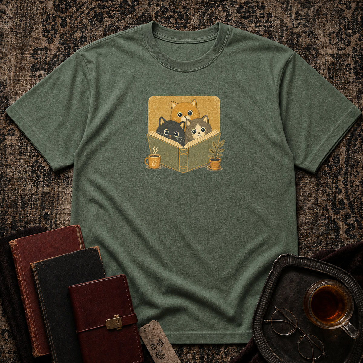 Cozy Cats in a Book T-shirt